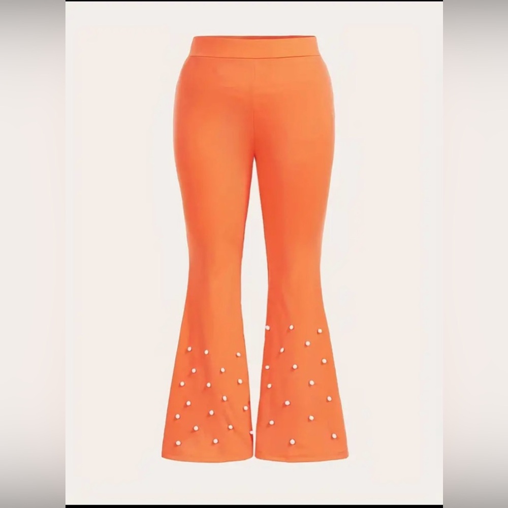 Temu Orange Flare Pants with Pearls